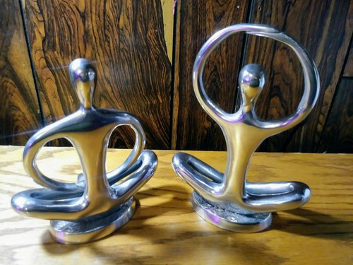 Aluminum Yoga Meditation Lotus Female Figurines Set of 2 - Picture 6 of 6