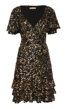 NWT MICHAEL KORS COLLECTION Sequined Silk-Chiffon Ruffle Dress BLACK Sz 14 $7500