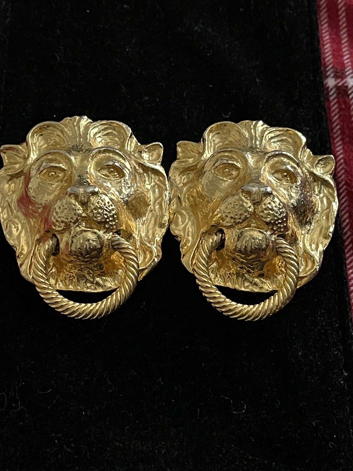 Vintage MiMi Di N Gold Lion Head belt buckle 1974 L… Gem