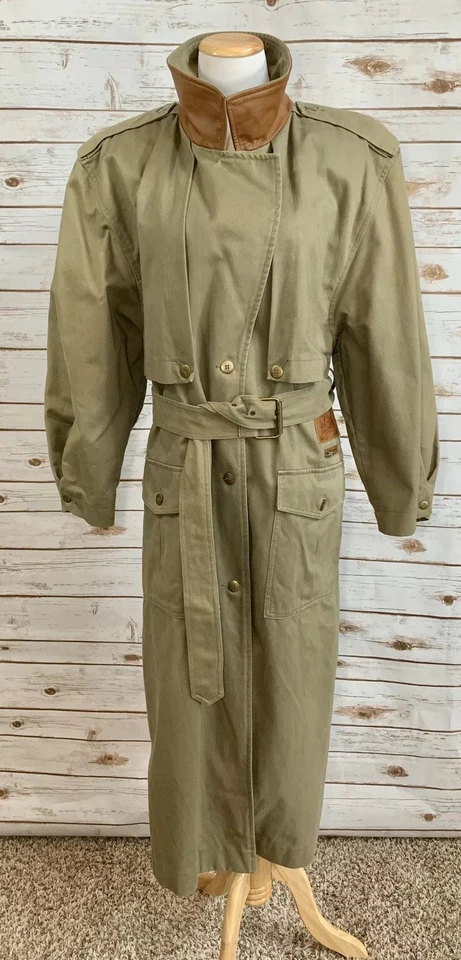 VTG TOGETHER Army Green Western Military Trench Coat Jacket Long 14 Womens - Image 3 of 4