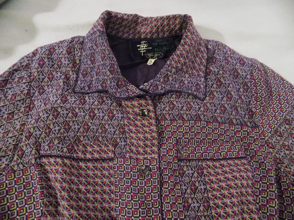 Vestido Camisa De Colección Patchwork Berenjena Púrpura YOU BEE TOKYO Botón Geométrico Delantero L Foto 3 de 4