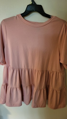 Emery Rose Women's Tops Blouse 2 Row Ruffle S Sleeve Size 1XL Peach 30 L 25 Acro - Picture 14 of 24