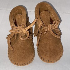 INFANTS MINNETONKA MOCASSINS Brown Size 3 Fringe Tie Closure Leather