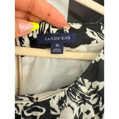 Lands' End Linen Dress Floral Print Sleeveless Casual Black White Size 12 - Bild 2 von 9