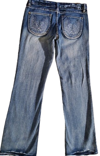Harley Davidson Bootcut Med Wash Embroidered Embellished Wing Pocket Jeans Sz 8 - Picture 4 of 6