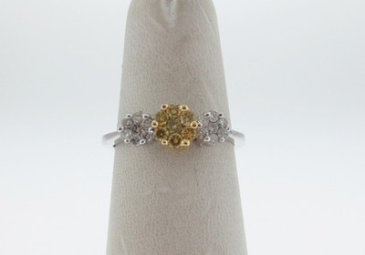 Natürlicher gelber/farbloser echter Diamanten massiver 14K zweifarbiger Goldring KOSTENLOSE Größe