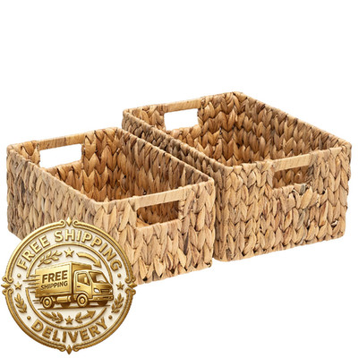 Fairyhaus Wicker Baskets 2 Pack Handmade Big Wicker Storage Basket Handles