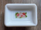 VTG White Milk Glass Soap Trinket Dish Pedestal White Pink Floral Cottagecore