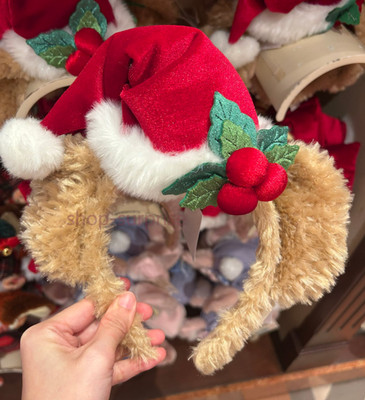 Authentic HK Disney 2025 Winter Christmas Cute Duffy Bear Ear Plush Headband New
