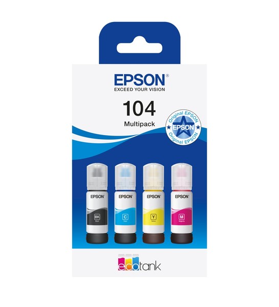 Epson Ecotank 104 Tintenflaschen Multipack Schwarz Cyan Magenta Gelb Original 4X-image