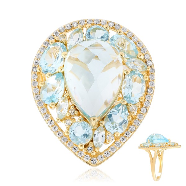 Cavill Ring Sterlingsilber 9,36Ct Himmelblauer Topas Damen Vergoldet-image
