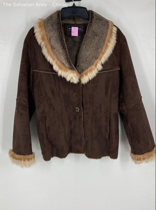 Regent Park Womens Brown Fur Long Sleeve Button-Front Jacket Size Large