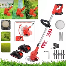 Electric Cordless Grass String Trimmer Lawn Edger Weed Wacker Cutter W/2 Battery