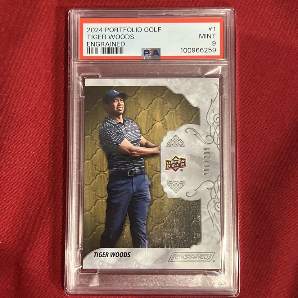 2024 UPPER DECK PORTFOLIO GOLF ENGRAINED #1 TIGER WOODS #’d/299 PSA 9 (low Pop) - Image 3 of 4