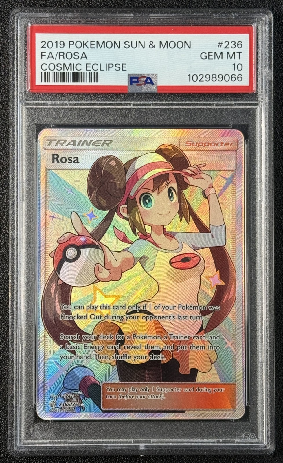 FA ROSA FULL ART PSA 10 2019 POKEMON SUN & MOON COSMIC ECLIPSE #236/236 GEM 9066