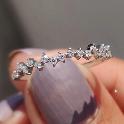 Solid 14K White Gold Moissanite Eternity Wedding Band 0.50 CT Round Cut D/VVS1