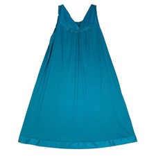 Vintage Vanity Fair Teal Nylon Sleeveless Nightgown With Lace Trim Size Medium