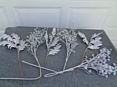 Silver & Snowy Faux Branch Floral Picks  - Lot of 6 - Two Styles