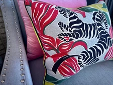Exotic! Zebra CIRCUS Art Deco Miami Beach Barkcloth Pillow Cover Vintage Fabric