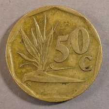 South Africa 50 Cents 1991 - Coat of Arms - Strelitzia Plant - 22mm - 4.88g