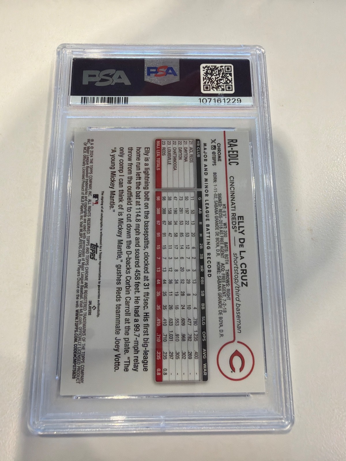 2024 Topps Chrome Elly De La Cruz /150 Rookie Auto Blue Raywave PSA 9