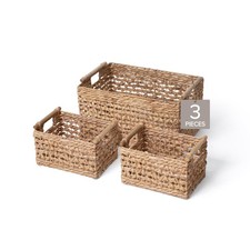 Water Hyacinth Storage Baskets - Set of 3 Woven Decorative Baskets Multi-size