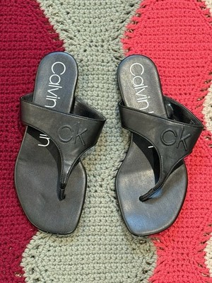 Calvin Klein SAELA Black Thong Slide Leather Insole FlipFlops | Size 8