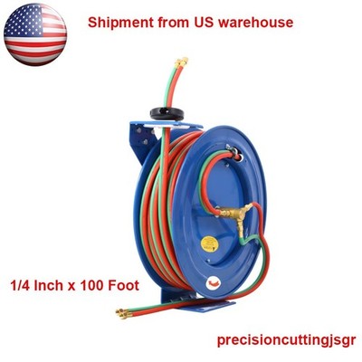 100' Ft Twin Oxy Acetylene Welding Hose w/Automatic Retractable Reel Rewind