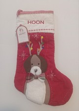 Pottery Barn Kids Dog With Antlers Quilted Christmas Stocking monogram HOON.NWT