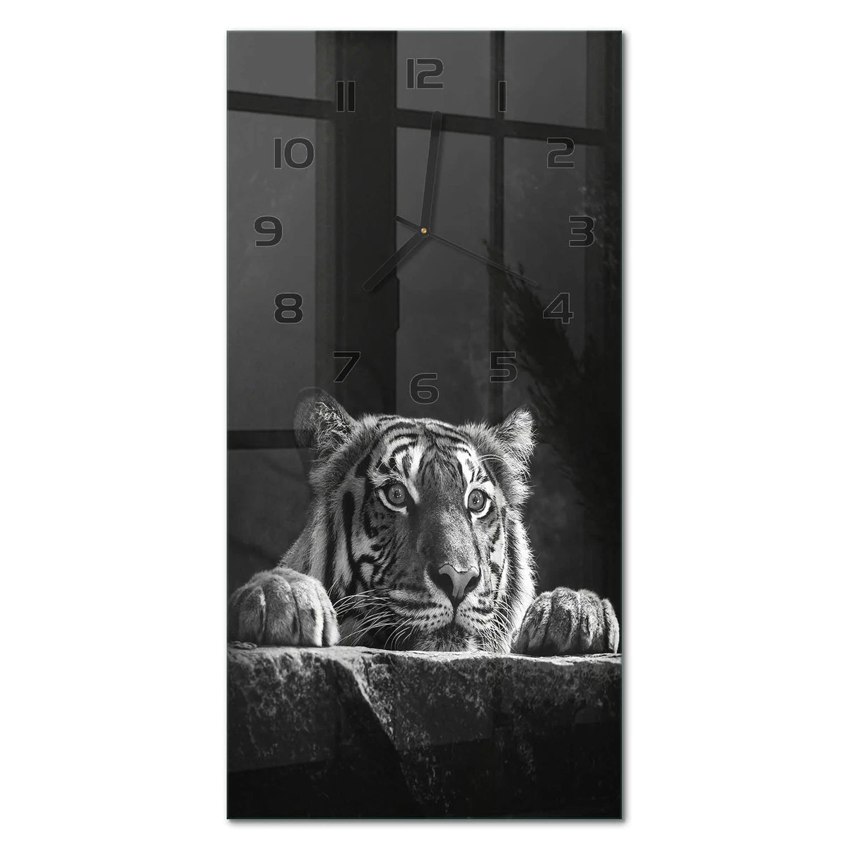 Reloj de Pared Rectangular Vertical de Vidrio con Diseño Elegante Tigre 30x60 cm