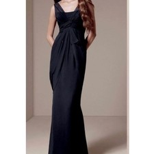 White by Vera Wang Draped V-Neck Chiffon Column Evening Gown Black Sz 4