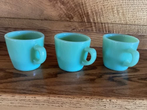 Set of 3 Fire-King Oven Ware C-Handle Jadeite Extra Heavy Restaurant Ware Mugs
