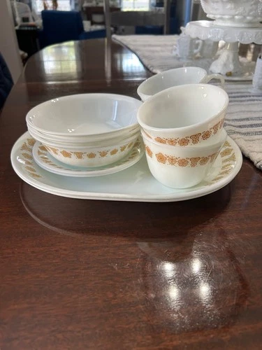 Vintage Corelle by Corning/Pyrex Butterfly Gold 11pc Set Platters Bowls Cups +