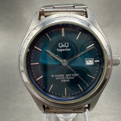 Citizen Q&Q Superior Watch Men 36mm Blue Dial Silver Tone Date Round 2S60 NewBat