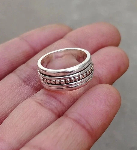 Solid 925 Sterling Silver Designed Spinner Ring Band Handmade Ring All Size w7