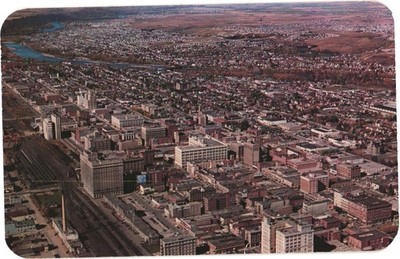 Calgary Alberta Canada Aerial View Cityscape Bow River Downtown Chrome Postcard