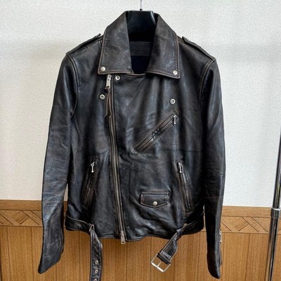 ALLSAINTS Leder Reiter Jacke Muster dunkelbraun Lammfell 60 cm Länge M