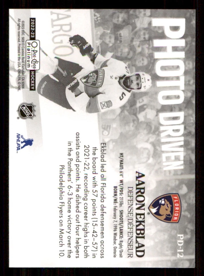 2022-23 O-Pee-Chee Platinum Photo Driven #PD12 Aaron Ekblad - Image 2 of 2