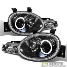 Black 1995-1999 Dodge Neon Led Halo Projector Headlights Wparking Signal Lights