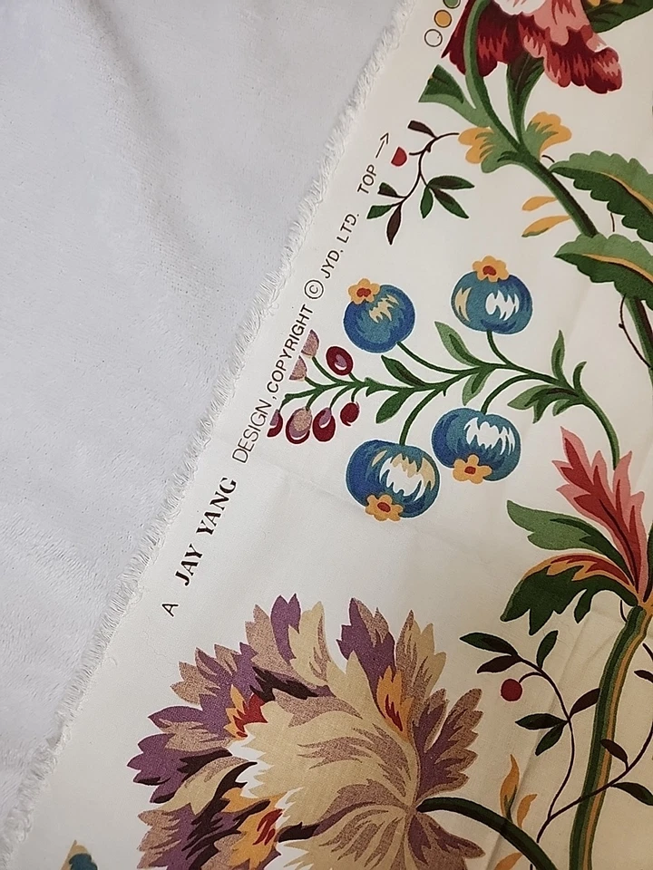 Jay Yang Fabric Jacobean Floral Polished Cotton Chintz White Multi .75Y - Image 2 of 4