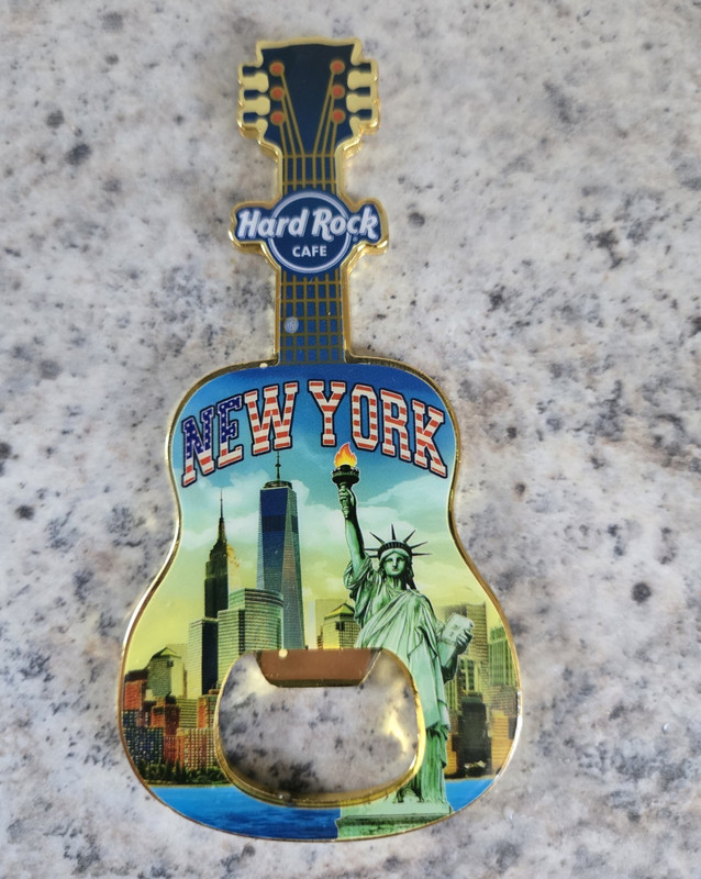 Hard Rock Cafe New York Guitar-Shaped Metal Handheld Bottle Opener Magnet