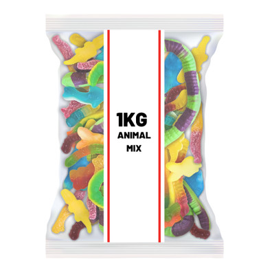 Animal Mix Gummibonbons, verschiedene bunte Formen, Großpackung, 1 kg