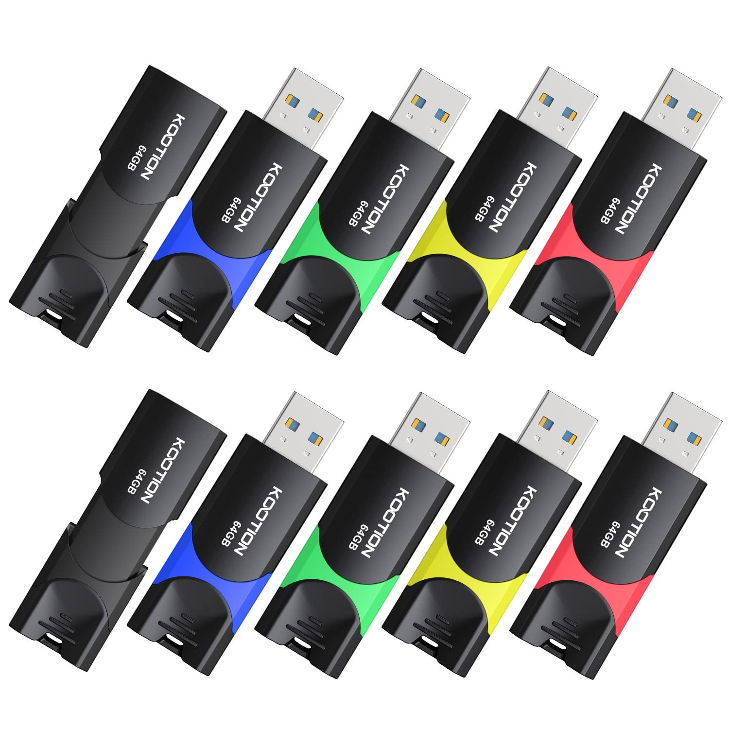 64GB USB 3.0 Flash Drive 10 Pack Retractable Thumb Drives High Speed Zip Drive