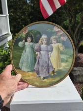 Antique Victorian 9 1/2" Flue Cover  ~ Three Beautiful Little Girls