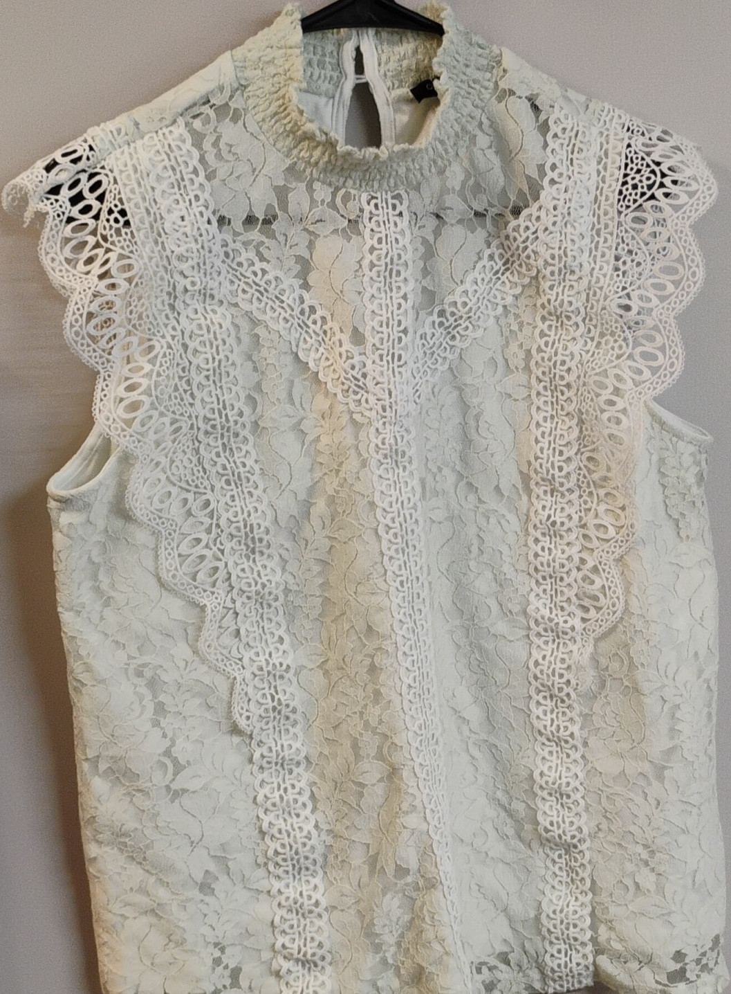 Cable & Gauge Women's White Floral Lace Mock Neck Sleeveless Lined Blouse XL