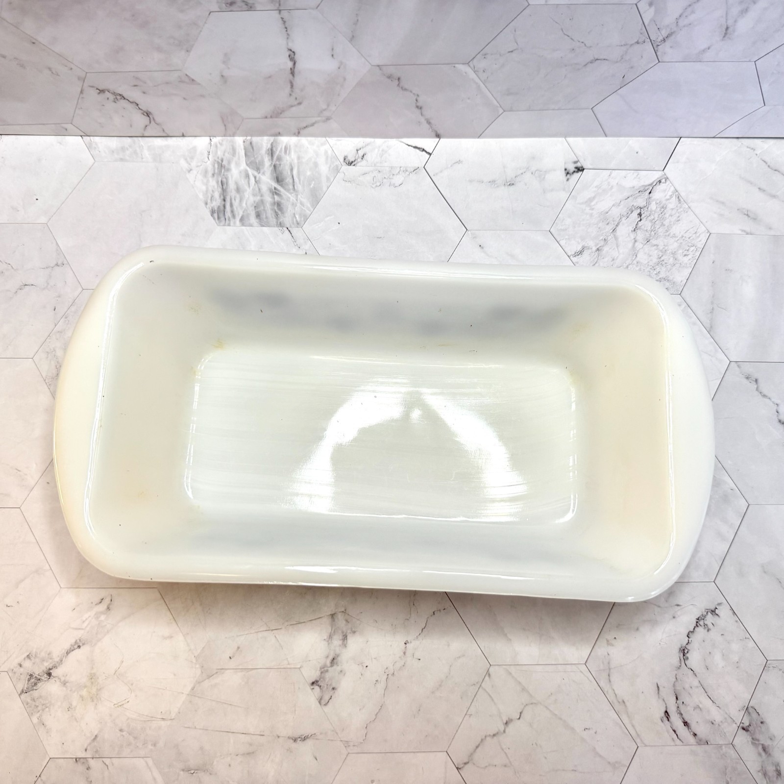 Vintage Glasbake Milk Glass Blue Flowers Loaf Pan 1.5 Qt J522 Made in USA in EUC