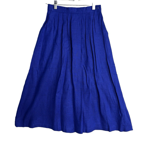 VTG F. Shay Midi Skirt Modest Preppy Academia Royal Blue USA 8 Pleated 24 x 28.5