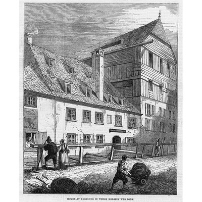 DEUTSCHLAND Haus in Augsburg wo Hans Holbein geboren wurde - antiker Druck 1859
