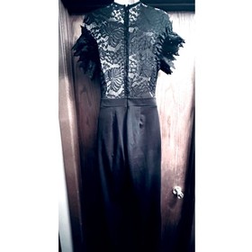 AKIRA Black Lace Top Ruffled Sleeves Solid wide leg bottoms Party Jumpsuit Large