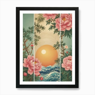 Asiatische Pfingstrose Banner Kunstdruck gerahmt Wandbild Poster Leinwanddruck Bild